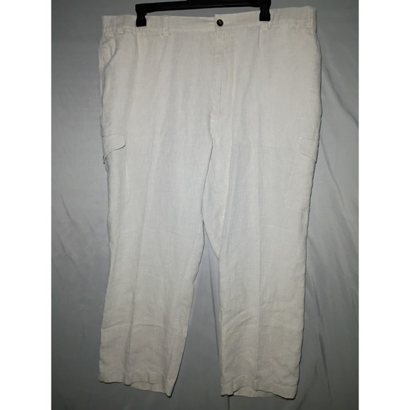Caribbean Other - Caribbean Brand Cargo Pants Mens 36x30 Ivory 100% Linen Drawstring Beach Casual